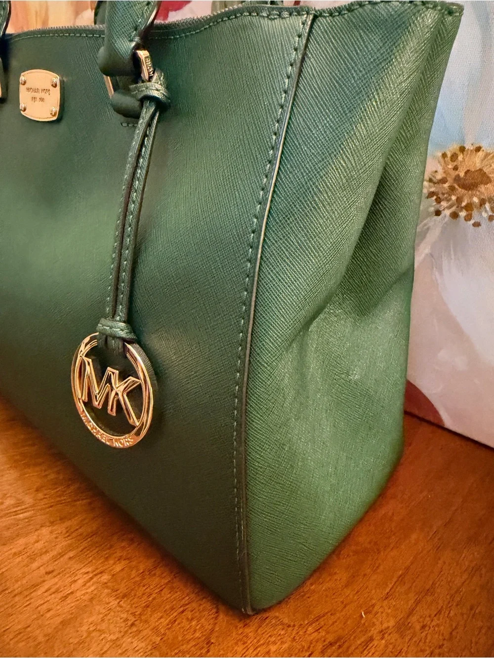 Michael Kors Forest Green Saffiano Leather Satchel w/Unbranded Replacement Strap